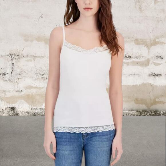 Charter Club NWT Women's Lace-Trim Shelf-Bra Tank Top White Medium - Picture 1 of 7